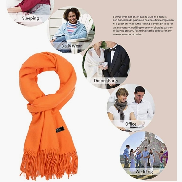 Orange Parshmina Shawl Scarf Wrap - Picture 3 of 6